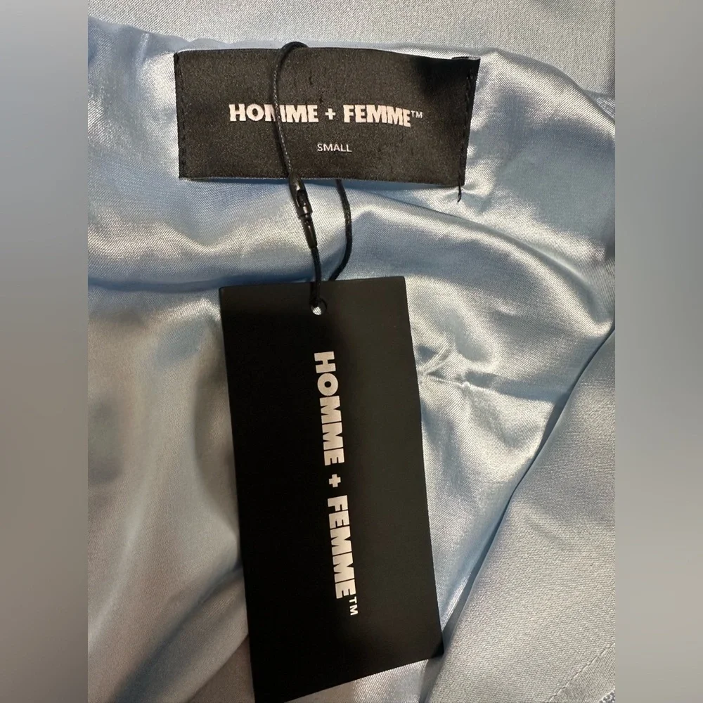 Homme + Femme World Famous Light Blue Bomber Jacket NWT Size Small